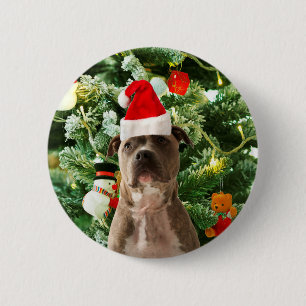 Pitbull Dog Christmas Tree Ornaments Snowman Button