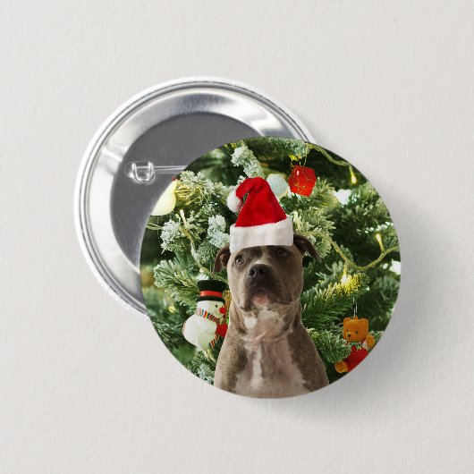 Pitbull Dog Christmas Tree Ornaments Snowman Button (Vorne & Hinten)