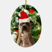 Pitbull Dog Christmas Tree Ornaments Snowman Keramikornament (Vorne)