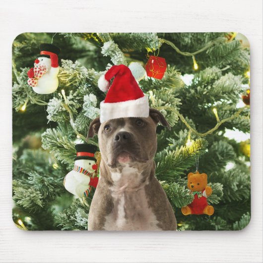 Pitbull Dog Christmas Tree Ornaments Snowman Mousepad (Vorne)