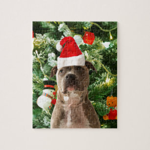 Pitbull Dog Christmas Tree Ornaments Snowman Puzzle