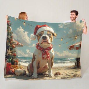 Pitbull Dog Christmas Vintag Beach Fleecedecke