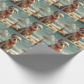 Pitbull Dog Christmas Vintag Beach Geschenkpapier (Ecke)