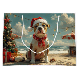 Pitbull Dog Christmas Vintag Beach Große Geschenktüte