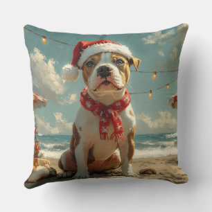 Pitbull Dog Christmas Vintag Beach Kissen