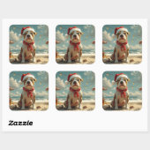 Pitbull Dog Christmas Vintag Beach Quadratischer Aufkleber (Blatt)