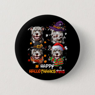 Pitbull Dog Hallothanksmas Halloween-Erntedank Button