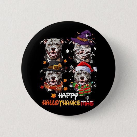 Pitbull Dog Hallothanksmas Halloween-Erntedank Button (Vorderseite)