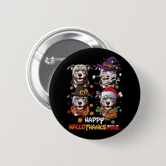 Pitbull Dog Hallothanksmas Halloween-Erntedank Button (Vorne & Hinten)