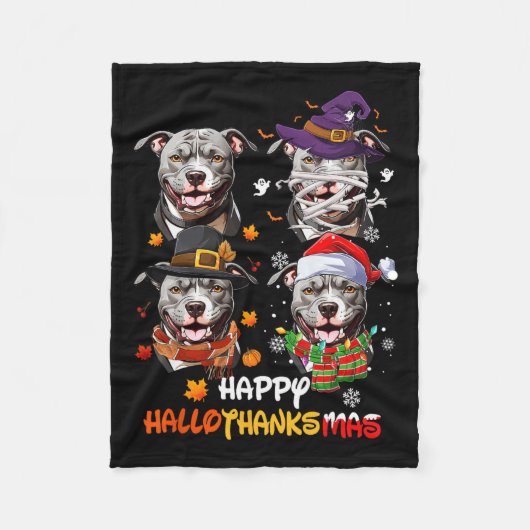 Pitbull Dog Hallothanksmas Halloween-Erntedank Fleecedecke (Vorderseite)