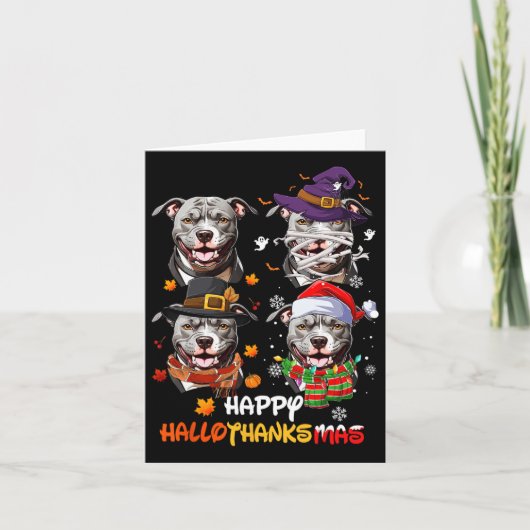 Pitbull Dog Hallothanksmas Halloween-Erntedank Karte (Vorderseite)