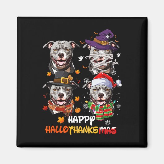 Pitbull Dog Hallothanksmas Halloween-Erntedank Magnet (Vorne)