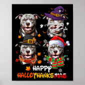 Pitbull Dog Hallothanksmas Halloween-Erntedank Poster (Vorne)