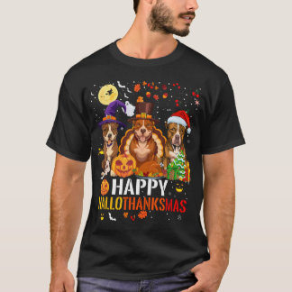 Pitbull Dog Hallothanksmas Halloween-Erntedank T-Shirt