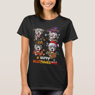 Pitbull Dog Hallothanksmas Halloween-Erntedank T-Shirt
