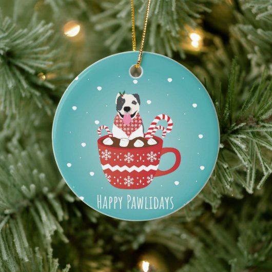 Pitbull Dog Happy Pawlidays Keramik Ornament (Baum)