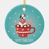 Pitbull Dog Happy Pawlidays Keramik Ornament (Vorne)