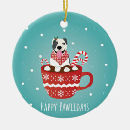 Pitbull Dog Happy Pawlidays Keramik Ornament