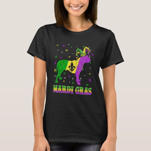 Pitbull Dog Mardi Gras Carnival Jester Beads T-Shirt (Vorderseite)