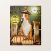 Pitbull Dog mit Hexenhut Puzzle (Vertikal)