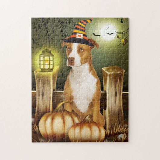 Pitbull Dog mit Hexenhut Puzzle (Vertikal)