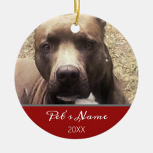 Pitbull Dog Pet Foto Monogramm Roter Weihnachtsnam Keramik Ornament