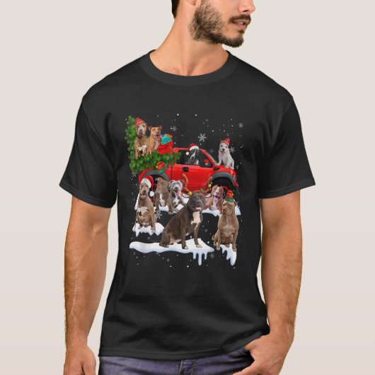 Pitbull Dog Red Truck Christmas Tree Santa Ugly Xm T-Shirt (Vorderseite)