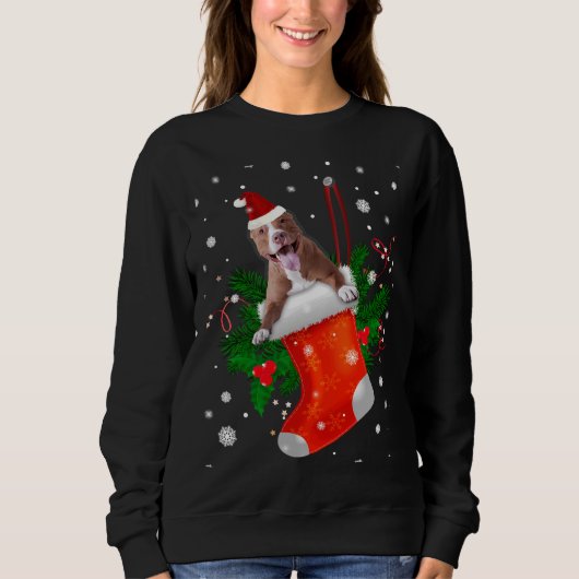 Pitbull Dog Sock Weihnachten Sweatshirt (Vorderseite)