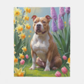Pitbull Dog Spring Blumen Malerei Fleecedecke (Vorderseite)