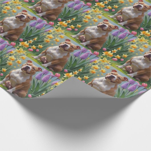 Pitbull Dog Spring Blumen Malerei Geschenkpapier (Ecke)