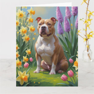 Pitbull Dog Spring Blumen Malerei Karte