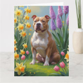 Pitbull Dog Spring Blumen Malerei Karte (Vorderseite)