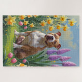 Pitbull Dog Spring Blumen Malerei Puzzle (Horizontal)