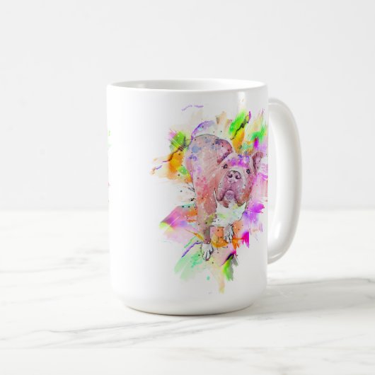 Pitbull Dog Wasserfarben Kunst Kaffeetasse (VorderseiteRechts)