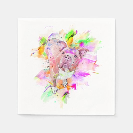 Pitbull Dog Wasserfarben Kunst Serviette (Vorderseite)