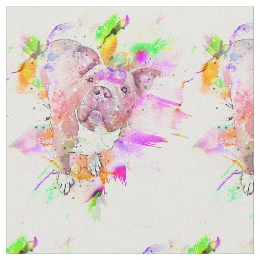 Pitbull Dog Wasserfarben Kunst Stoff (Nahaufnahme)