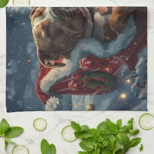 Pitbull Dog Weihnachtsfest Geschirrtuch (Gefaltet)