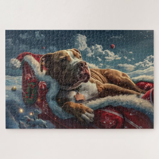 Pitbull Dog Weihnachtsfest Puzzle (Horizontal)