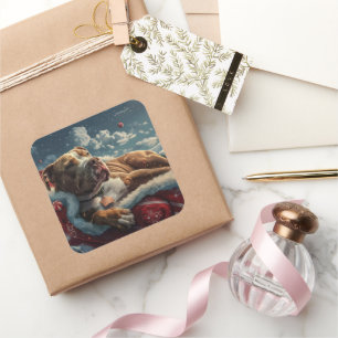 Pitbull Dog Weihnachtsfest Quadratischer Aufkleber