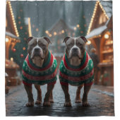 Pitbull Dogs Christmas Snow Holiday Duschvorhang (Vorderseite)