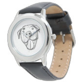Pitbull Drawing Sing Dog Lovers Black White Armbanduhr (Schrägansicht)