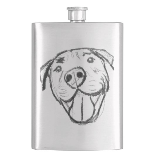 Pitbull Drawing Sing Dog Lovers Black White Flachmann (Vorderseite)