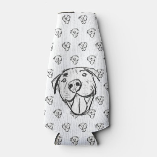 Pitbull Drawing Sing Dog Lovers Black White Flaschenkühler (Vorderseite)