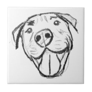 Pitbull Drawing Sing Dog Lovers Black White Fliese