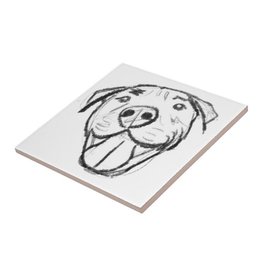 Pitbull Drawing Sing Dog Lovers Black White Fliese (Seite)