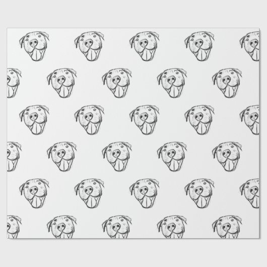 Pitbull Drawing Sing Dog Lovers Black White Geschenkpapier (Flach)