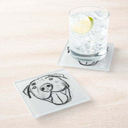 Pitbull Drawing Sing Dog Lovers Black White Glasuntersetzer (Schrägansicht)