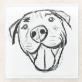 Pitbull Drawing Sing Dog Lovers Black White Glasuntersetzer (Vorderseite)