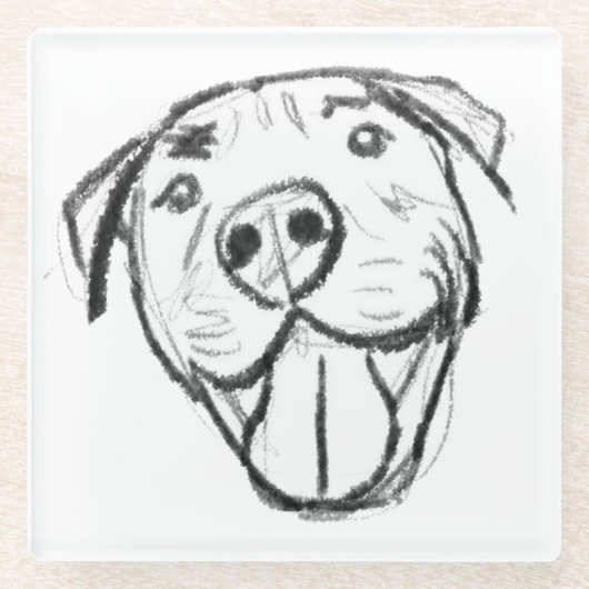 Pitbull Drawing Sing Dog Lovers Black White Glasuntersetzer (Vorderseite)