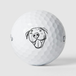 Pitbull Drawing Sing Dog Lovers Black White Golfball